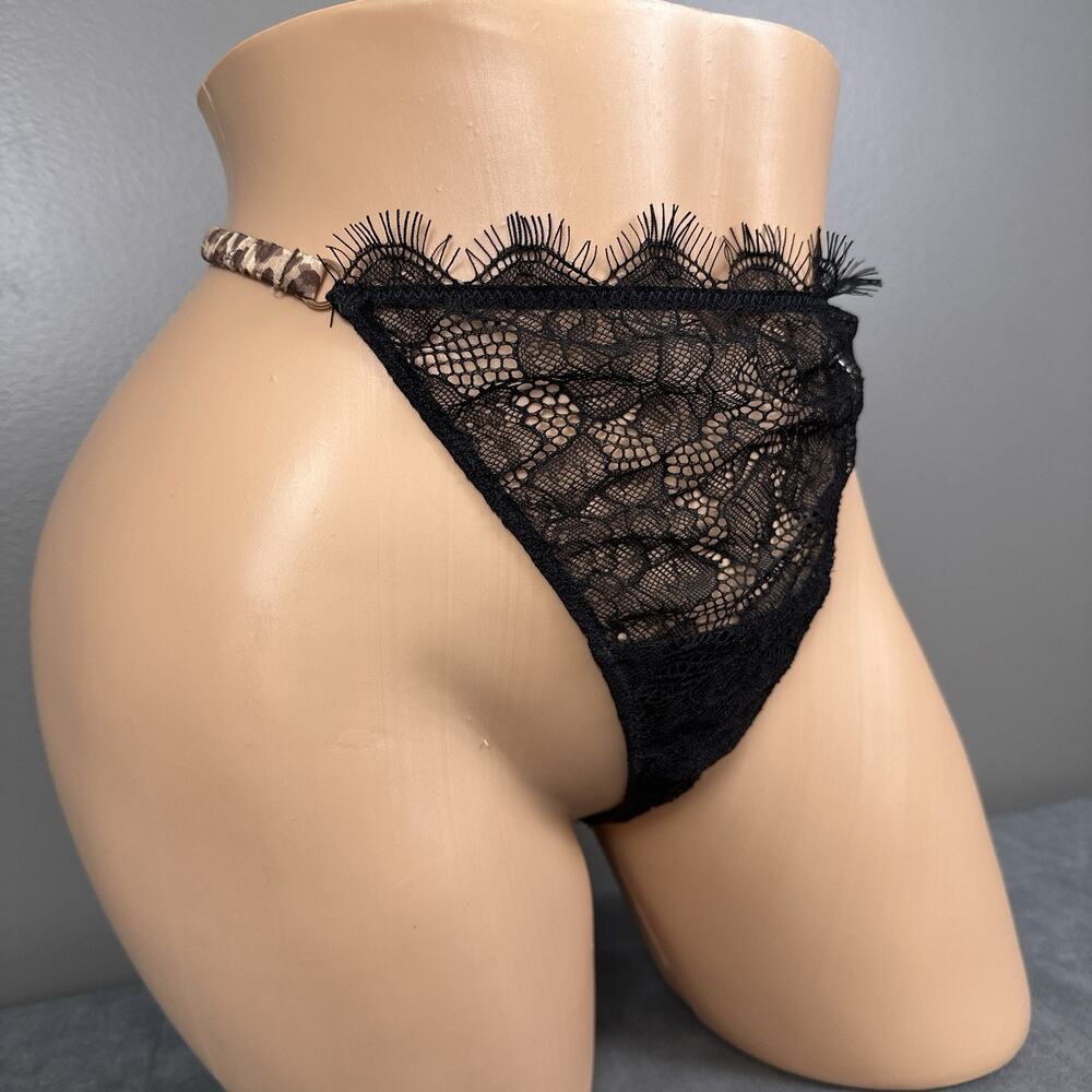 Sofia Vergara Intimates XXL Leopard Satin Thong Black Eyelash Lace Plus Size